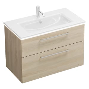 burgbad Eqio Waschtischkombination mit Keramik-Waschtisch Slim und LED-Beleuchtung, 92 cm, mit Stangengriff P95