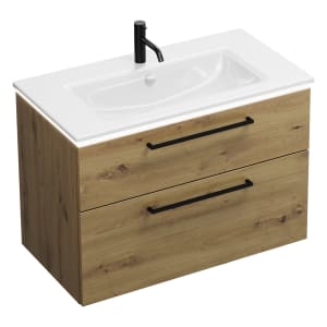 burgbad Eqio Waschtischkombination mit Keramik-Waschtisch Slim und LED-Beleuchtung, 92 cm, mit Stangengriff G0234