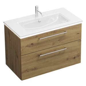 burgbad Eqio Waschtischkombination mit Keramik-Waschtisch Slim und LED-Beleuchtung, 92 cm, mit Stangengriff P95