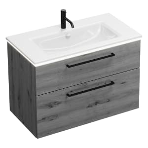 burgbad Eqio Waschtischkombination mit Keramik-Waschtisch Slim und LED-Beleuchtung, 92 cm, mit Stangengriff G0234