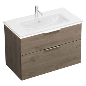 burgbad Eqio Waschtischkombination mit Keramik-Waschtisch Slim und LED-Beleuchtung, 92 cm, mit Griff G0146