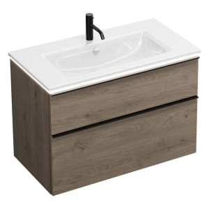 burgbad Eqio Waschtischkombination mit Keramik-Waschtisch Slim und LED-Beleuchtung, 92 cm, mit Griffleiste G0252