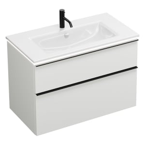 burgbad Eqio Waschtischkombination mit Keramik-Waschtisch Slim und LED-Beleuchtung, 92 cm, mit Griffleiste G0252