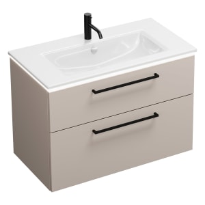 burgbad Eqio Waschtischkombination mit Keramik-Waschtisch Slim und LED-Beleuchtung, 92 cm, mit Stangengriff G0234