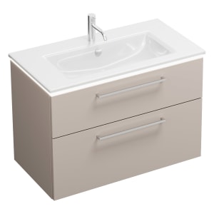 burgbad Eqio Waschtischkombination mit Keramik-Waschtisch Slim und LED-Beleuchtung, 92 cm, mit Stangengriff P95