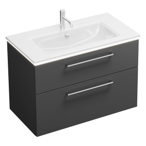 burgbad Eqio Waschtischkombination mit Keramik-Waschtisch Slim und LED-Beleuchtung, 92 cm, mit Stangengriff P95