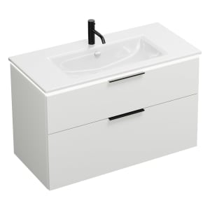 burgbad Eqio Waschtischkombination mit Keramik-Waschtisch Slim und LED-Beleuchtung, 102 cm, mit Griff G0200