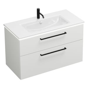 burgbad Eqio Waschtischkombination mit Keramik-Waschtisch Slim und LED-Beleuchtung, 102 cm, mit Stangengriff G0234