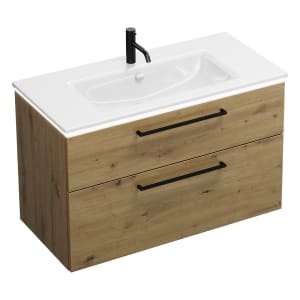 burgbad Eqio Waschtischkombination mit Keramik-Waschtisch Slim und LED-Beleuchtung, 102 cm, mit Stangengriff G0234