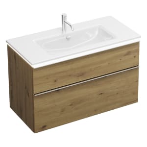 burgbad Eqio Waschtischkombination mit Keramik-Waschtisch Slim und LED-Beleuchtung, 102 cm, mit Griffleiste G0251