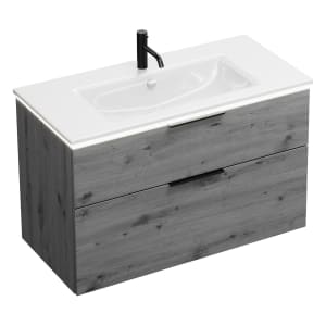 burgbad Eqio Waschtischkombination mit Keramik-Waschtisch Slim und LED-Beleuchtung, 102 cm, mit Griff G0200