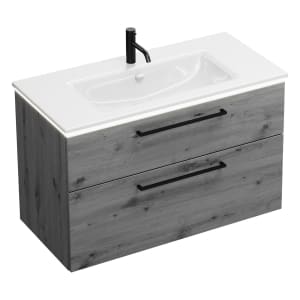 burgbad Eqio Waschtischkombination mit Keramik-Waschtisch Slim und LED-Beleuchtung, 102 cm, mit Stangengriff G0234