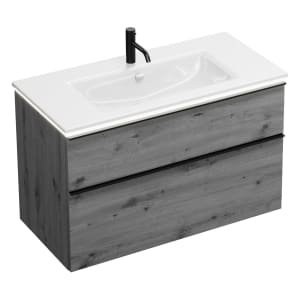 burgbad Eqio Waschtischkombination mit Keramik-Waschtisch Slim und LED-Beleuchtung, 102 cm, mit Griffleiste G0252