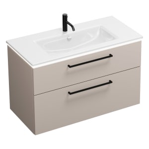 burgbad Eqio Waschtischkombination mit Keramik-Waschtisch Slim und LED-Beleuchtung, 102 cm, mit Stangengriff G0234