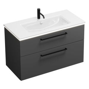 burgbad Eqio Waschtischkombination mit Keramik-Waschtisch Slim und LED-Beleuchtung, 102 cm, mit Stangengriff G0234