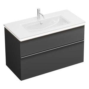 burgbad Eqio Waschtischkombination mit Keramik-Waschtisch Slim und LED-Beleuchtung, 102 cm, mit Griffleiste G0251