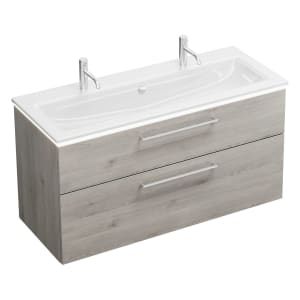 burgbad Eqio Waschtischkombination mit Keramik-Waschtisch Slim und LED-Beleuchtung, 122 cm, mit Stangengriff P95