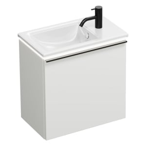 burgbad Eqio Waschtischkombination mit Keramik-Waschtisch Slim und LED-Beleuchtung, 52 cm, mit Stangengriff P95