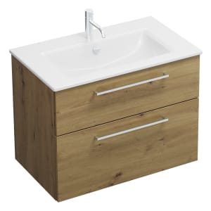 burgbad Eqio Waschtischkombination mit Keramik-Waschtisch Slim, 82 cm, mit Stangengriff P95