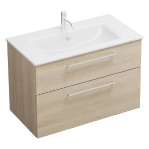 burgbad Eqio Waschtischkombination mit Keramik-Waschtisch Slim, 92 cm, mit Stangengriff P95