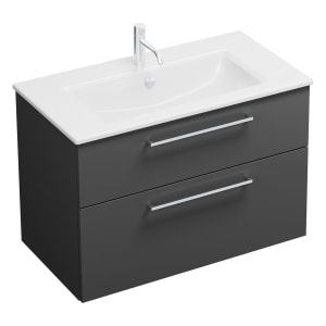 burgbad Eqio Waschtischkombination mit Keramik-Waschtisch Slim, 92 cm, mit Stangengriff P95