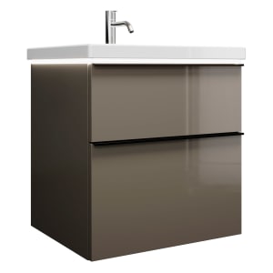 burgbad Eqio Waschtischkombination mit Keramik-Waschtisch mit LED-Beleuchtung, 63 cm, mit Griffleiste G0252