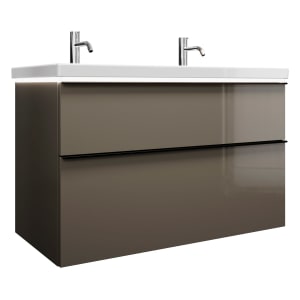 burgbad Eqio Waschtischkombination mit Keramik-Waschtisch mit LED-Beleuchtung, 103 cm, mit Griffleiste G0252