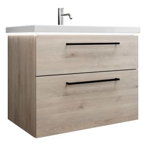 burgbad Eqio Waschtischkombination mit Keramik-Waschtisch mit LED-Beleuchtung, 83 cm, mit Stangengriff G0234