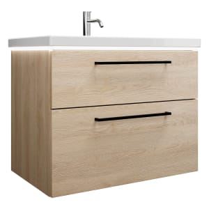 burgbad Eqio Waschtischkombination mit Keramik-Waschtisch mit LED-Beleuchtung, 83 cm, mit Stangengriff G0234