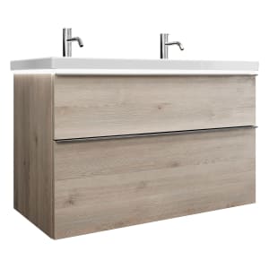 burgbad Eqio Waschtischkombination mit Keramik-Waschtisch mit LED-Beleuchtung, 103 cm, mit Griffleiste G0251