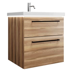 burgbad Eqio Waschtischkombination mit Keramik-Waschtisch mit LED-Beleuchtung, 63 cm, mit Stangengriff G0234