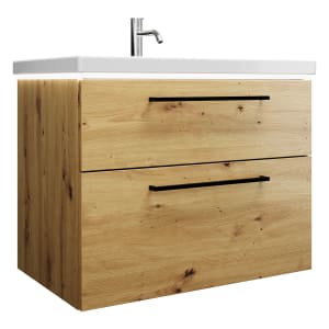 burgbad Eqio Waschtischkombination mit Keramik-Waschtisch mit LED-Beleuchtung, 83 cm, mit Stangengriff G0234