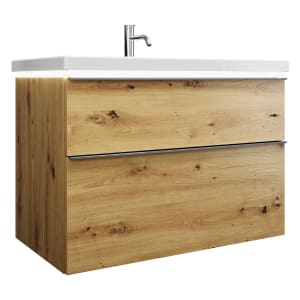 burgbad Eqio Waschtischkombination mit Keramik-Waschtisch mit LED-Beleuchtung, 93 cm, mit Griffleiste G0251