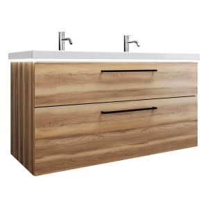 burgbad Eqio Waschtischkombination mit Keramik-Waschtisch mit LED-Beleuchtung, 123 cm, mit Stangengriff G0234