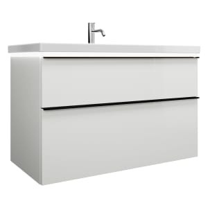 burgbad Eqio Waschtischkombination mit Keramik-Waschtisch mit LED-Beleuchtung, 103 cm, mit Griffleiste G0252