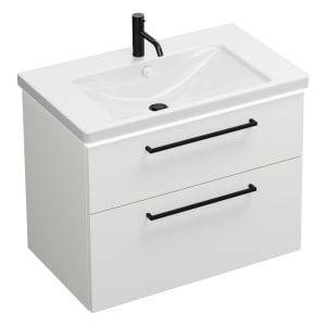 burgbad Eqio Waschtischkombination mit Keramik-Waschtisch mit LED-Beleuchtung, 83 cm, mit Stangengriff G0234