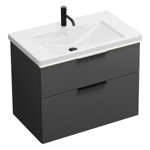 burgbad Eqio Waschtischkombination mit Keramik-Waschtisch mit LED-Beleuchtung, 83 cm, mit Griff G0200