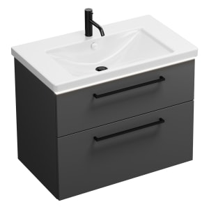 burgbad Eqio Waschtischkombination mit Keramik-Waschtisch mit LED-Beleuchtung, 83 cm, mit Stangengriff G0234