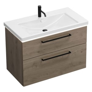 burgbad Eqio Waschtischkombination mit Keramik-Waschtisch mit LED-Beleuchtung, 93 cm, mit Stangengriff G0234