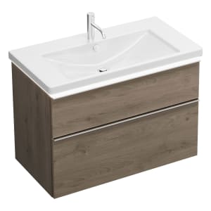 burgbad Eqio Waschtischkombination mit Keramik-Waschtisch mit LED-Beleuchtung, 93 cm, mit Griffleiste G0251