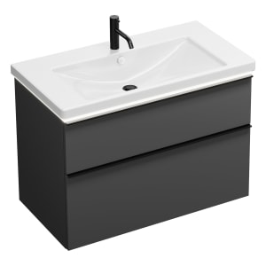 burgbad Eqio Waschtischkombination mit Keramik-Waschtisch mit LED-Beleuchtung, 93 cm, mit Griffleiste G0252