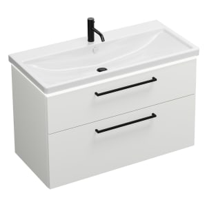 burgbad Eqio Waschtischkombination mit Keramik-Waschtisch mit LED-Beleuchtung, 103 cm, mit Stangengriff G0234