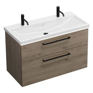 burgbad Eqio Waschtischkombination mit Keramik-Waschtisch mit LED-Beleuchtung, 103 cm, mit Stangengriff G0234