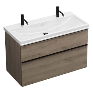 burgbad Eqio Waschtischkombination mit Keramik-Waschtisch mit LED-Beleuchtung, 103 cm, mit Griffleiste G0252