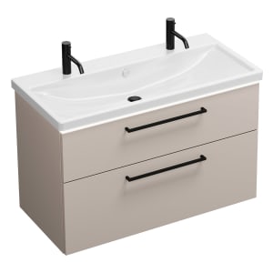 burgbad Eqio Waschtischkombination mit Keramik-Waschtisch mit LED-Beleuchtung, 103 cm, mit Stangengriff G0234