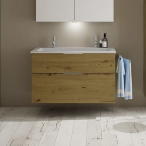 burgbad Eqio Waschtischkombination mit Mineralguss-Waschtisch, 102 cm, mit Griff G0146