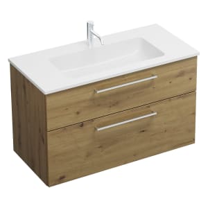 burgbad Eqio Waschtischkombination mit Mineralguss-Waschtisch, 102 cm, mit Stangengriff P95