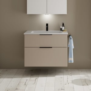 burgbad Eqio Waschtischkombination mit Mineralguss-Waschtisch, 82 cm, mit Griff G0200