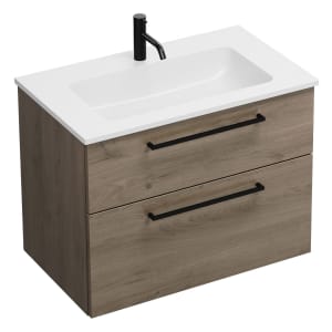 burgbad Eqio Waschtischkombination mit Mineralguss-Waschtisch, 82 cm, mit Stangengriff G0234