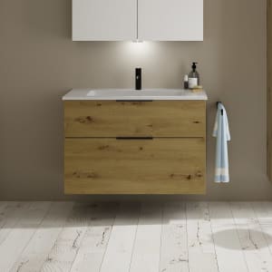 burgbad Eqio Waschtischkombination mit Mineralguss-Waschtisch, 92 cm, mit Griff G0200